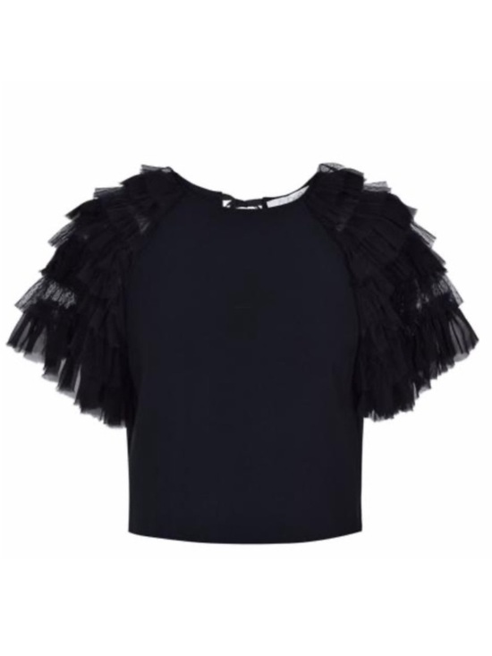 Alexis Tops - Alexis Saffi Ruffle Sleeve Top Tie Back Black Crepe Size Small